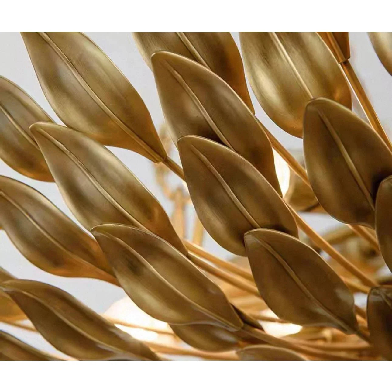 Hand Forged Gilded Leaf Flush Chandelier | Vintage Brass Nest Ceiling Light for Boutique Interiors