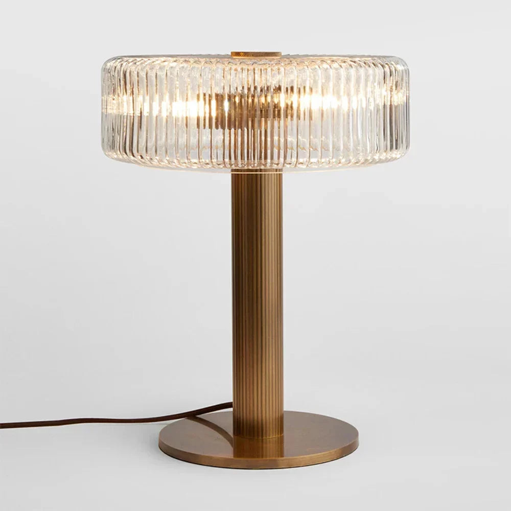 Vintage Glass and Brass Table Lamp for Bedroom Living Room | Ribbed Shade Hammered Dimmable Option Casalola Lights