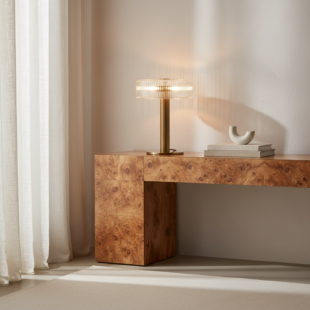 Vintage Glass and Brass Table Lamp for Bedroom Living Room | Ribbed Shade Hammered Dimmable Option Casalola Lights