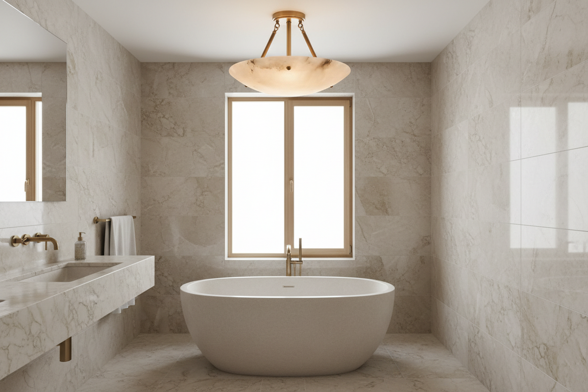 Alabaster Bowl Semi-flush | Solid Stone Ceiling Light 30-80cm Flat Rose Entry & Hallway Casalolalights Luxury Lamps