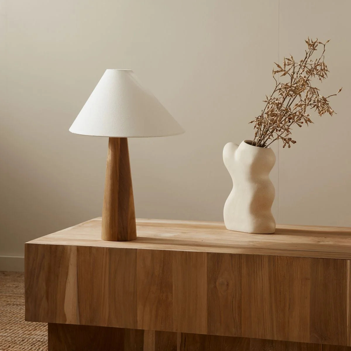 Vintage Solid Wood Table Lamp Japandi Lamps Unique Earth Tones