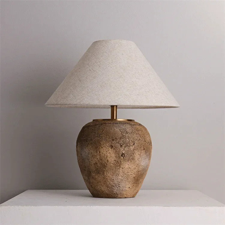 Vintage taupe ceramic table lamp full view