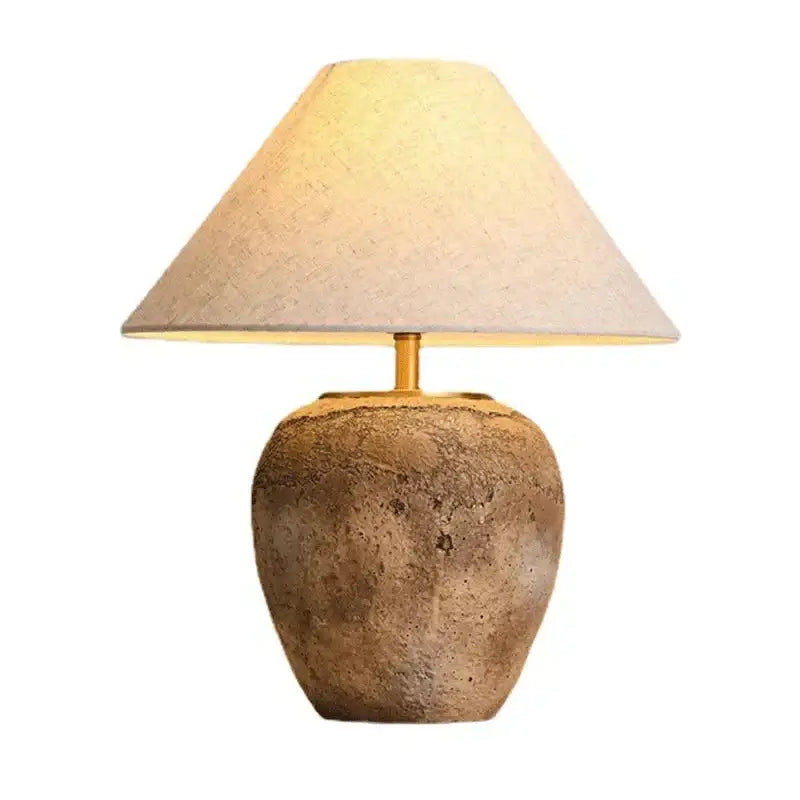 Vintage Taupe Wabi Style Table Lamp | Ceramic Bedside - Lamps