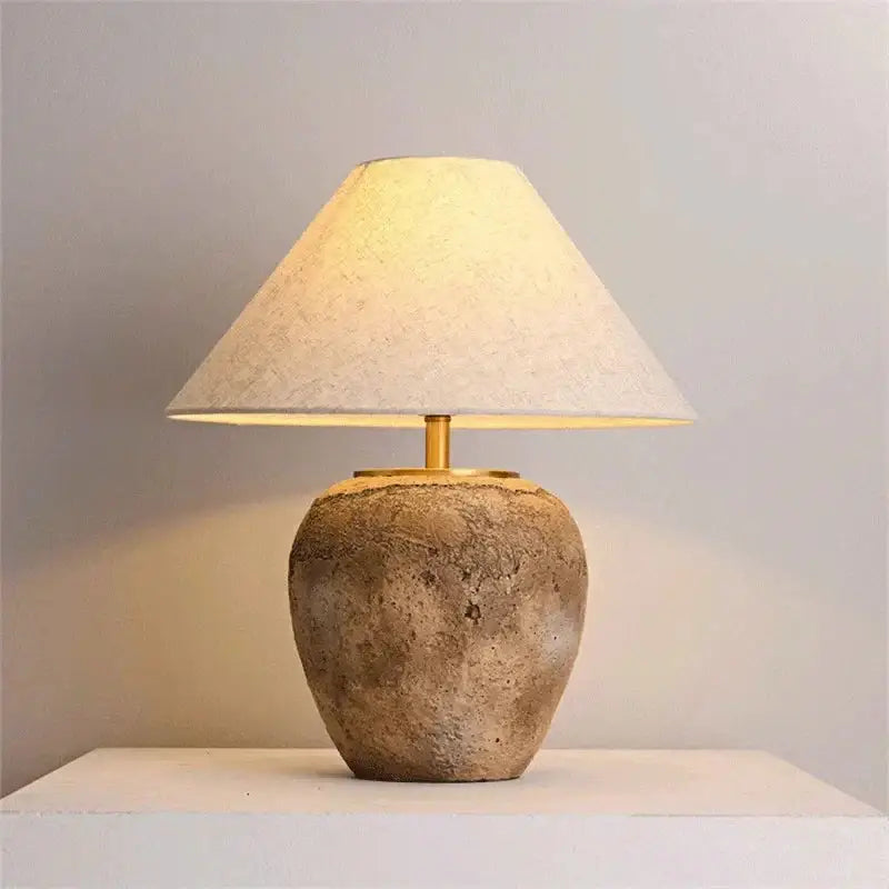 Vintage Taupe Wabi Style Table Lamp | Ceramic Bedside - Lamps