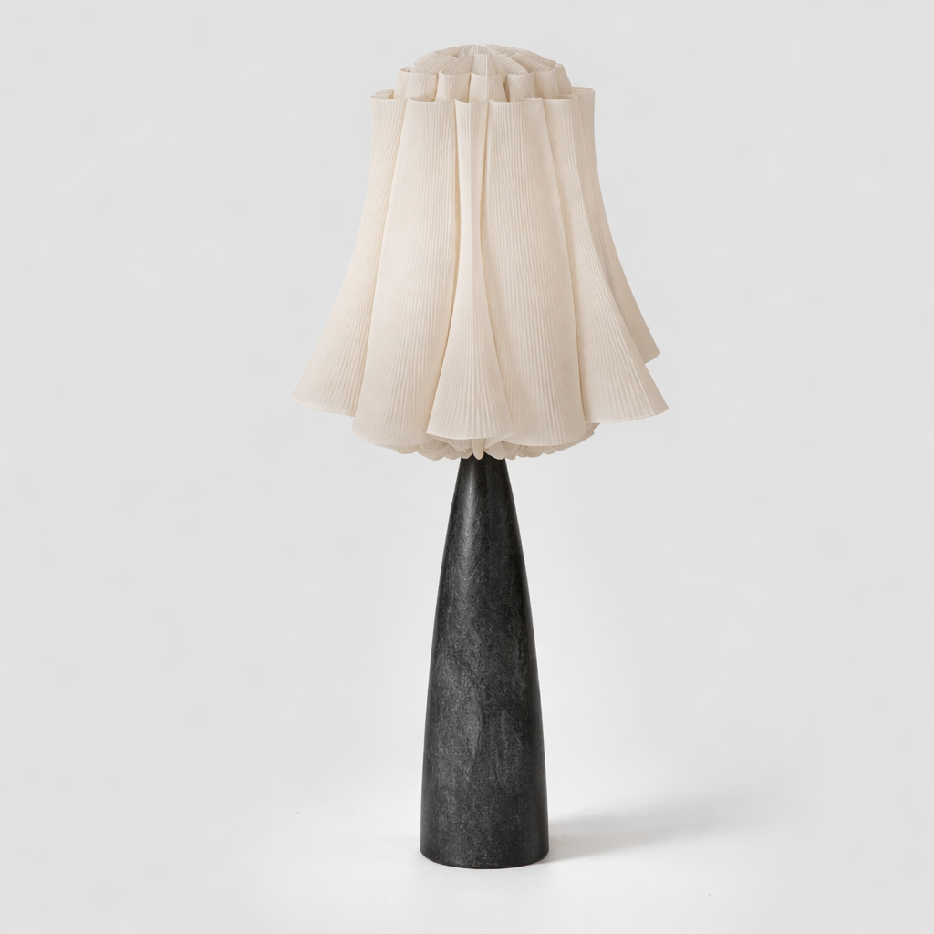 Ebonized Wood Floor Lamp Pleated Linen Shade | Low 137cm Bedside Light E27 Wabi Sabi Warm 2700k Casalola Lights Luxury