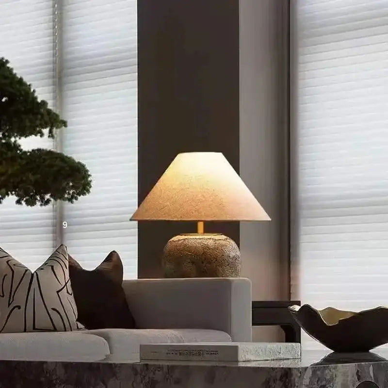 Wabi Style Ceramic Table Lamp - Modern Japandi Led in Earth Tones E27 Base for Bedroom Decor - Lamps