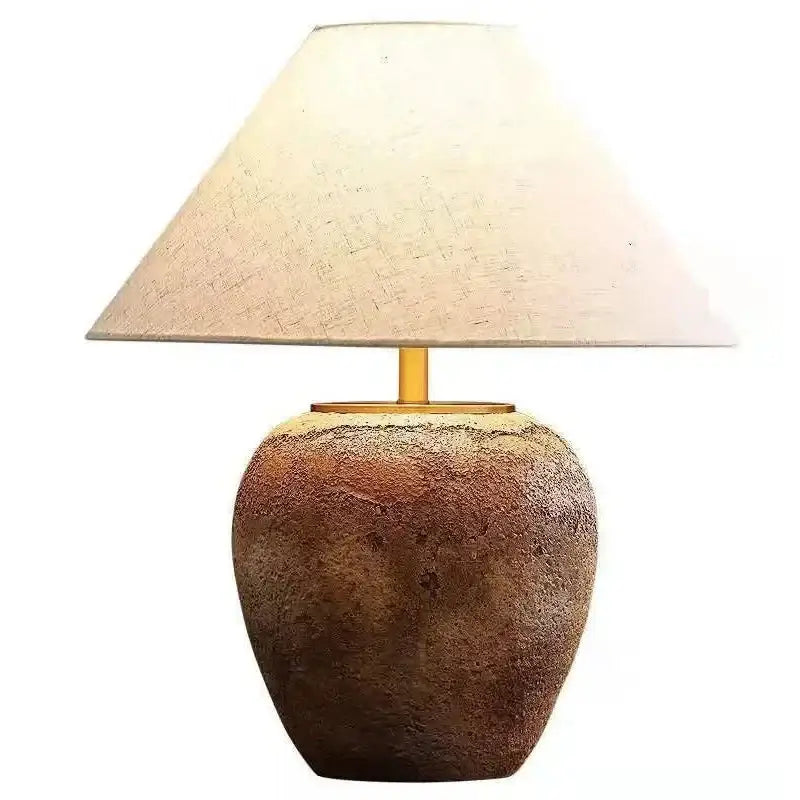 Wabi Style Ceramic Table Lamp - Modern Japandi Led in Earth Tones E27 Base for Bedroom Decor - Lamps