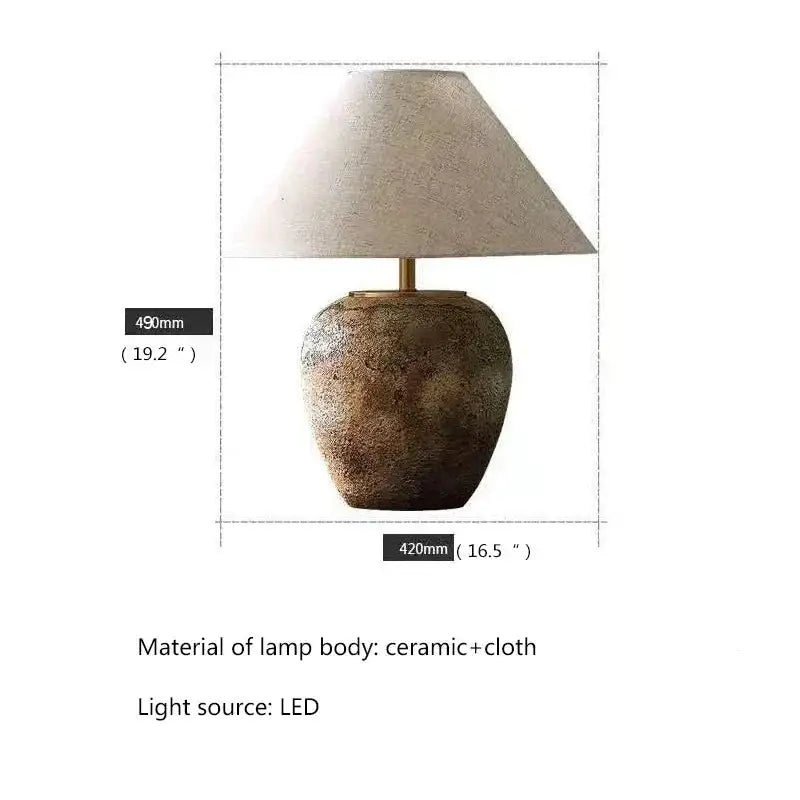 Wabi Style Ceramic Table Lamp - Modern Japandi Led in Earth Tones E27 Base for Bedroom Decor - Lamps