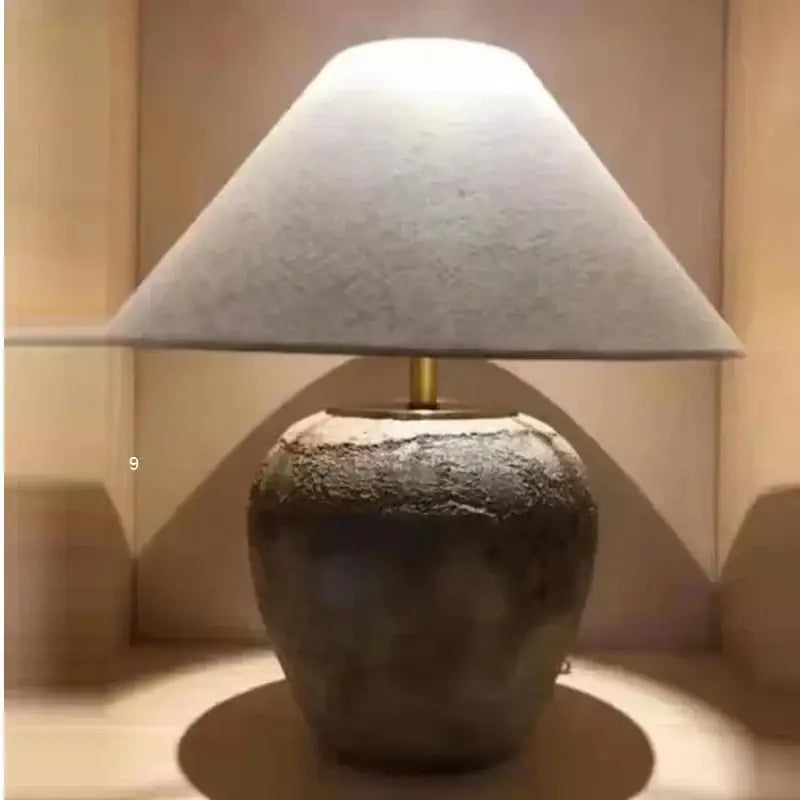 Wabi Style Ceramic Table Lamp - Modern Japandi Led in Earth Tones E27 Base for Bedroom Decor - Lamps