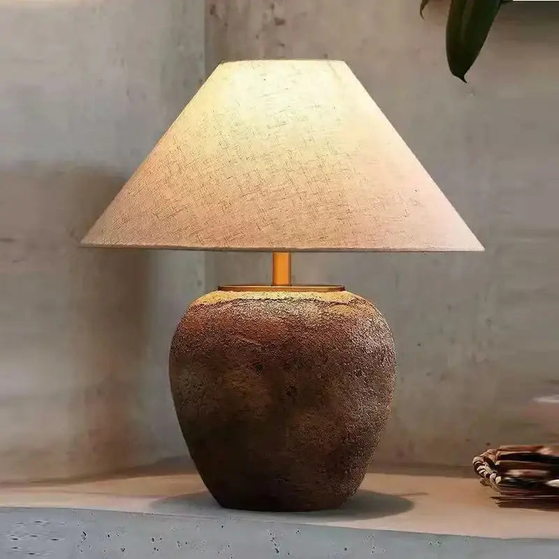 Wabi Style Ceramic Table Lamp - Modern Japandi Led in Earth Tones E27 Base for Bedroom Decor - Lamps