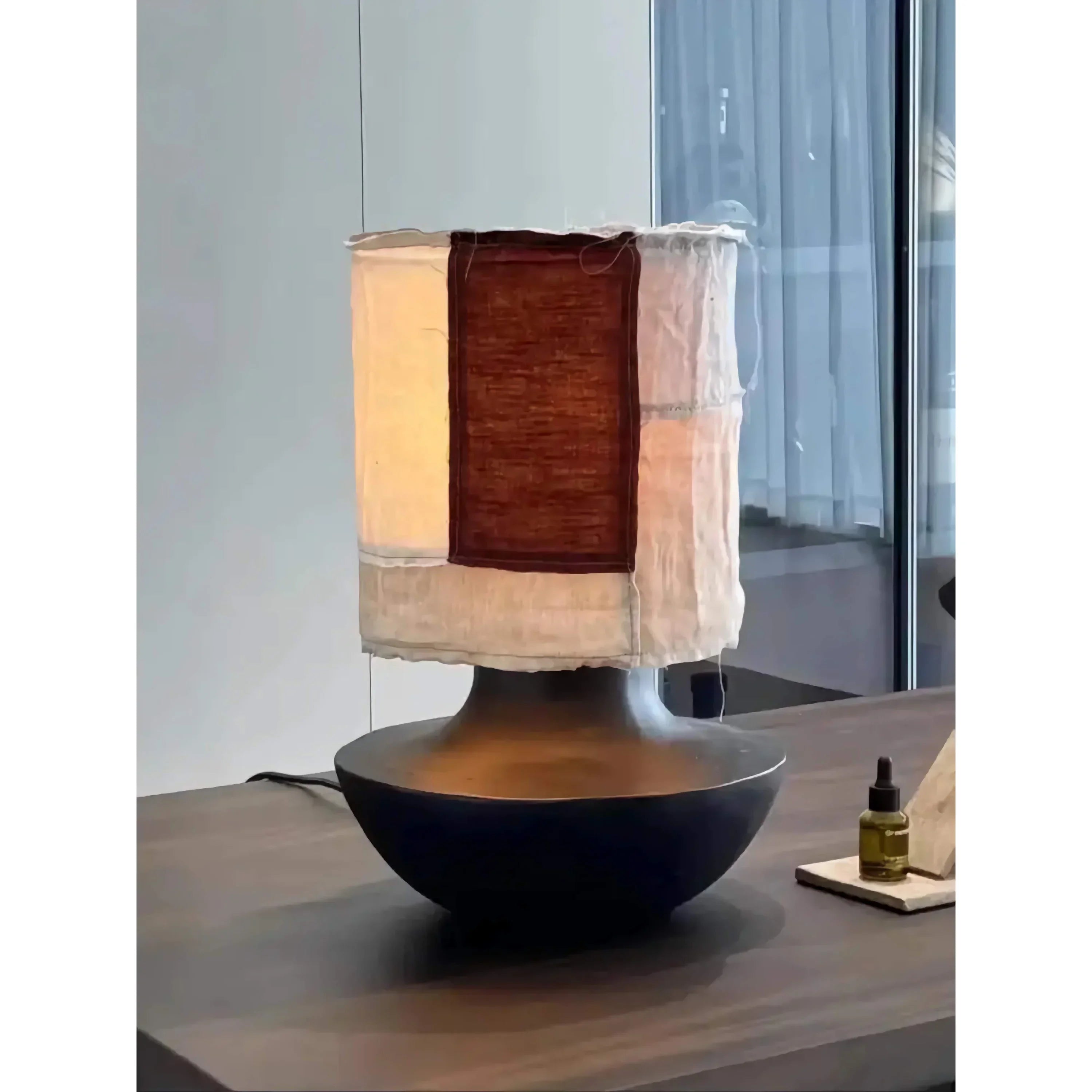 Wabi Sabi Ceramic Table Lamp | Hand Dyed Fabric Shade