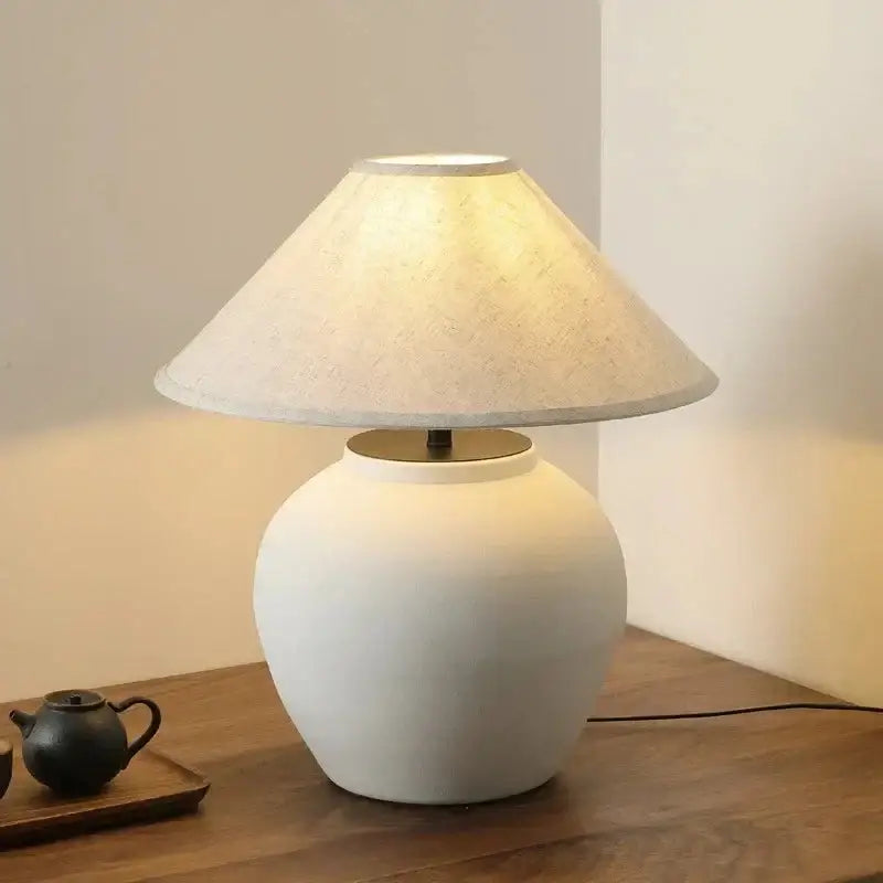 Wabi-sabi Table Lamps Hislin Series | Black and White Available | Ceramic Lamp Minimalist Tones