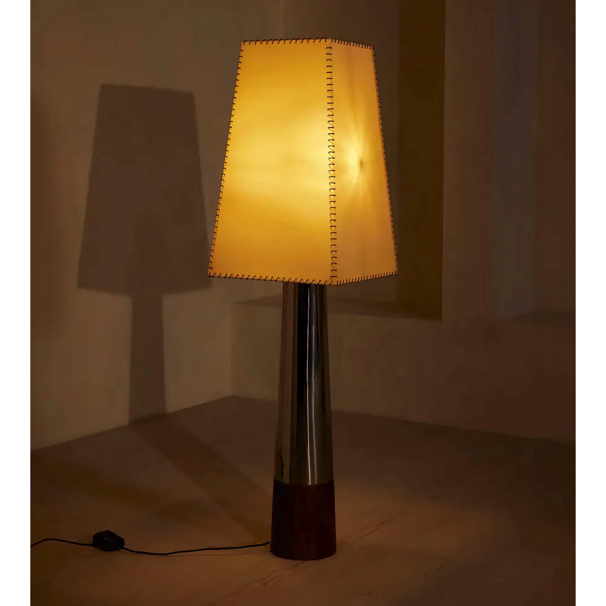 Walnut & Chrome Floor Lamp | Mid-century Parchment-shade 160cm Living Room Reading Casalolalights Luxury Lamps