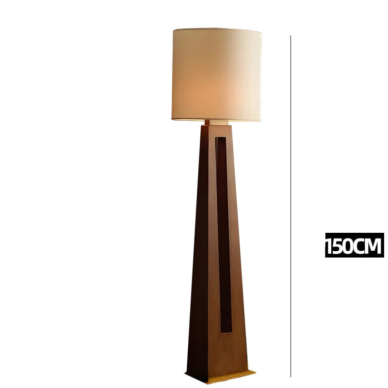 Living Room Walnut Split Column Floor Lamp – Mid Century Minimalist Accent Lighting with Warm Linen Shade Glow