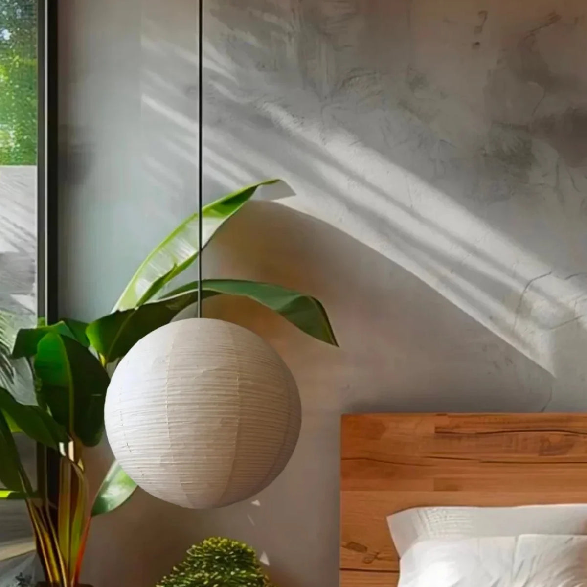 Round Washi Paper Lantern Pendant | Extra Long Cable for a Stairwell Even Glow Seven Sizes Japandi Casalola Lights