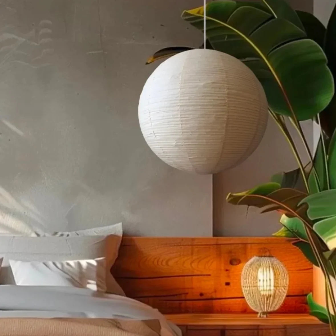 Round Washi Paper Lantern Pendant | Extra Long Cable for a Stairwell Even Glow Seven Sizes Japandi Casalola Lights