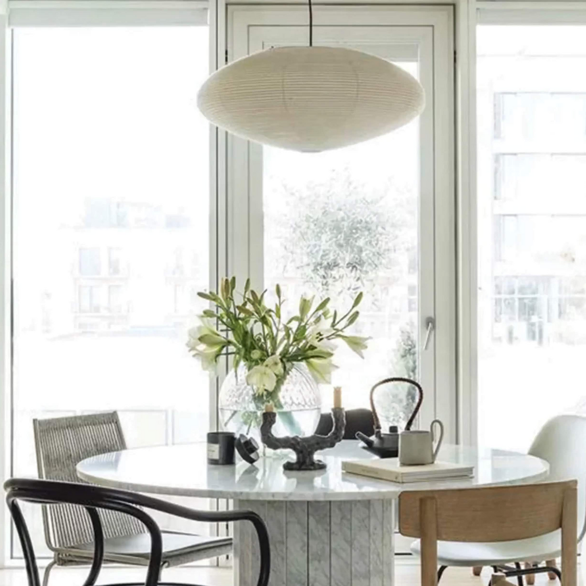 Washi Paper Lantern Pendant Bamboo | Custom Cord Length for High Ceiling Dining Table Dimmable Option Casalola Lights