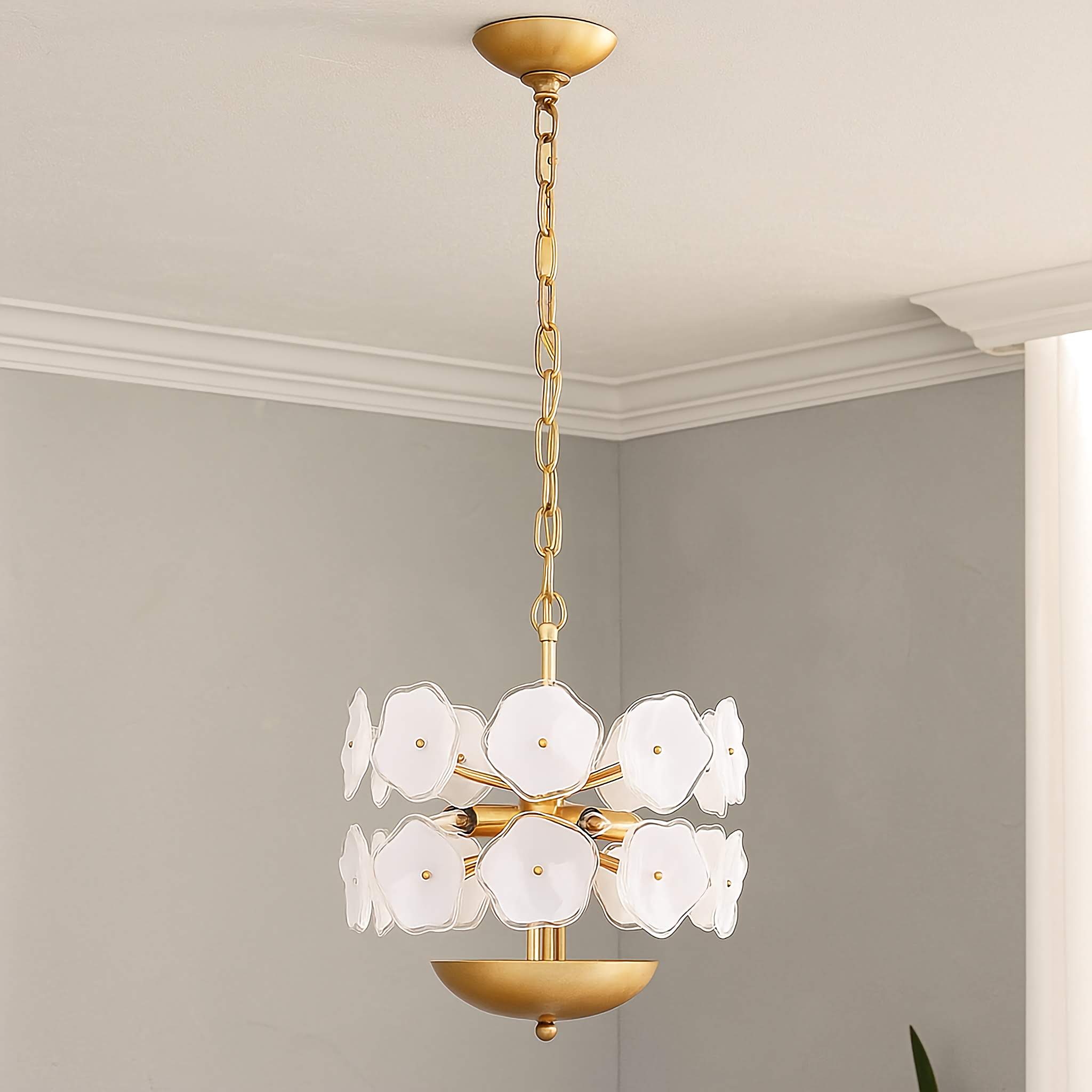 WHITE FLOWER GLASS & COPPER CHANDELIER | CLZQ0255
