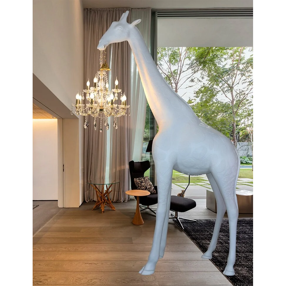 Tall Floor Lamp for Living Room Stairs | Sculpture with Crystal Chandelier | White Giraffe
