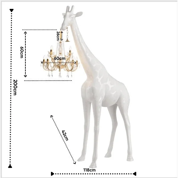 Tall Floor Lamp for Living Room Stairs | Sculpture with Crystal Chandelier | White Giraffe