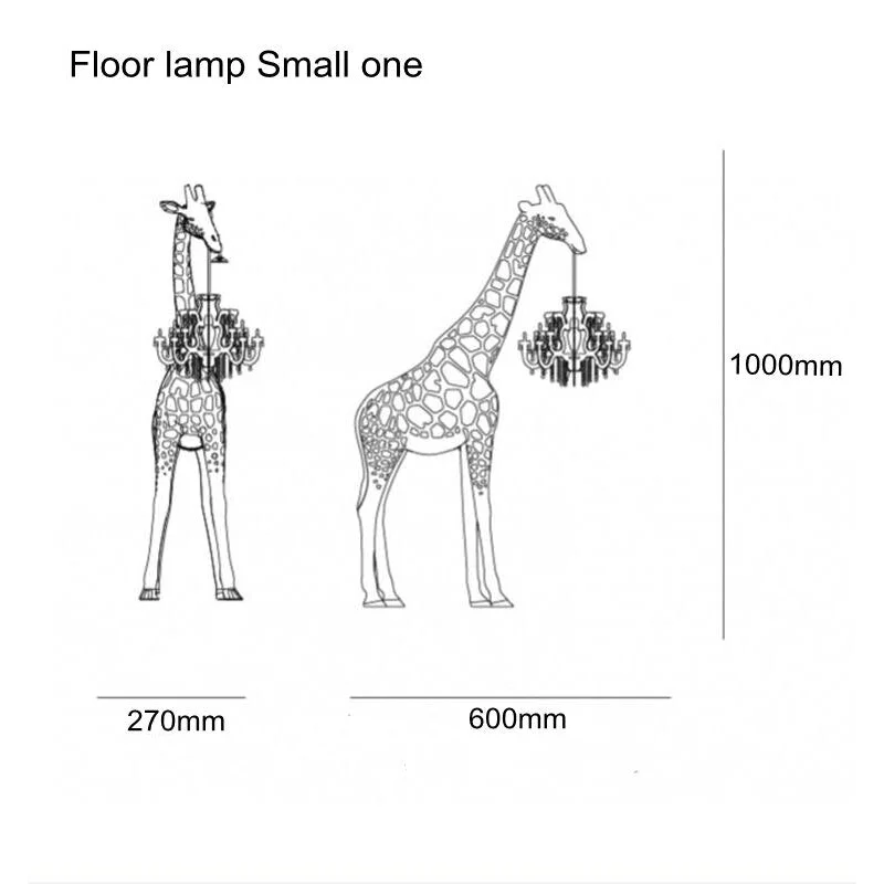 Tall Floor Lamp for Living Room Stairs | Sculpture with Crystal Chandelier | White Giraffe