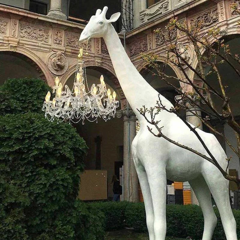 Tall Floor Lamp for Living Room Stairs | Sculpture with Crystal Chandelier | White Giraffe