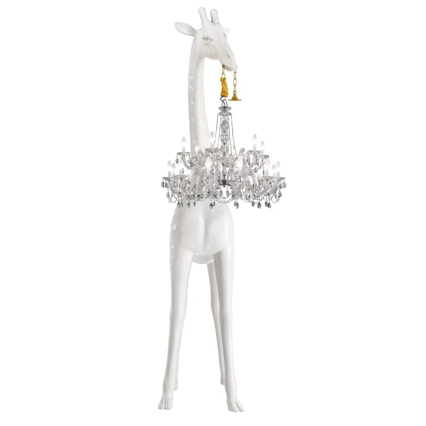 Tall Floor Lamp for Living Room Stairs | Sculpture with Crystal Chandelier | White Giraffe