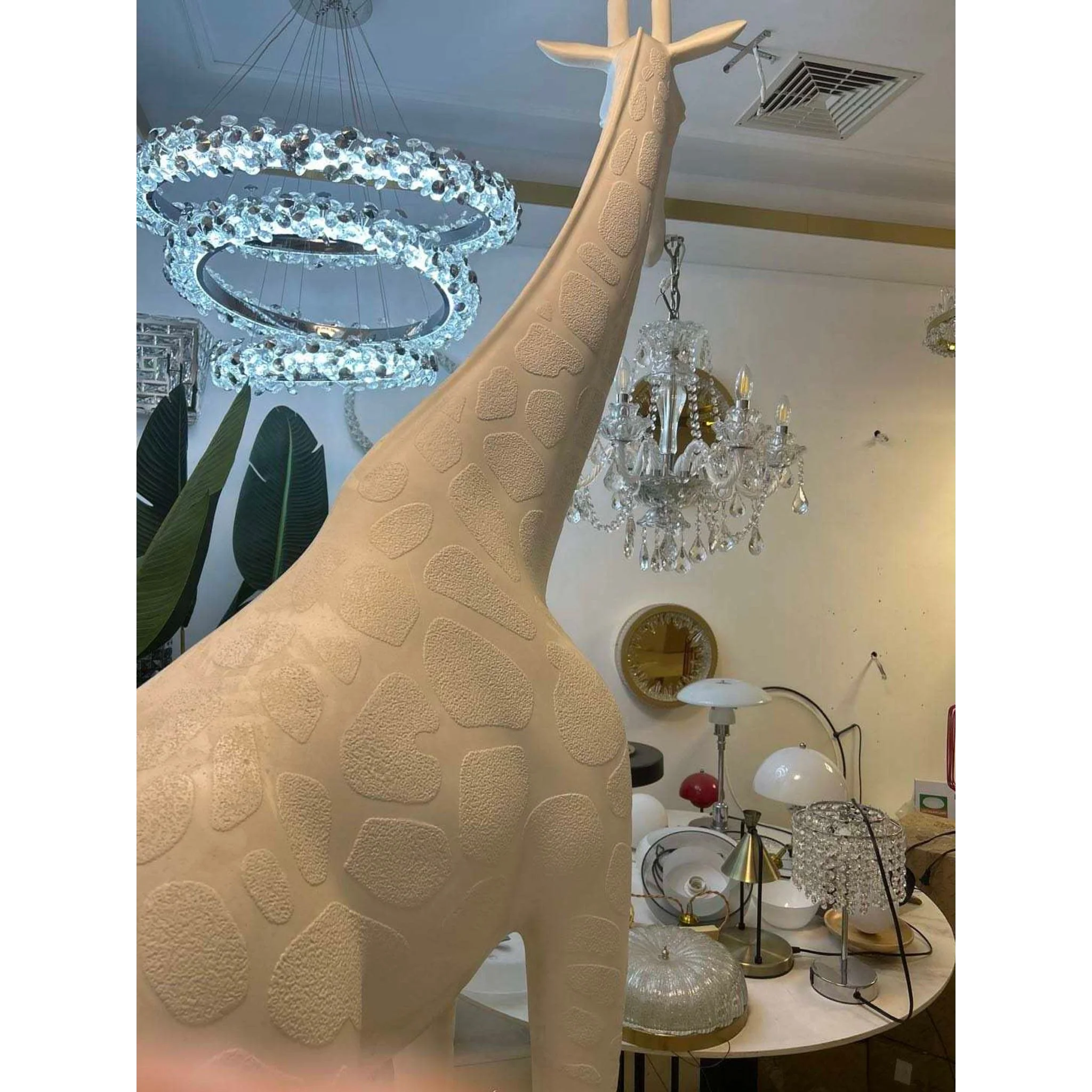 Tall Floor Lamp for Living Room Stairs | Sculpture with Crystal Chandelier | White Giraffe