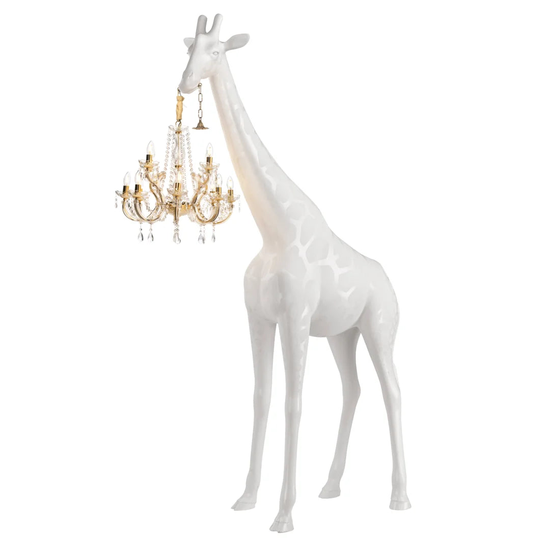 Tall Floor Lamp for Living Room Stairs | Sculpture with Crystal Chandelier | White Giraffe