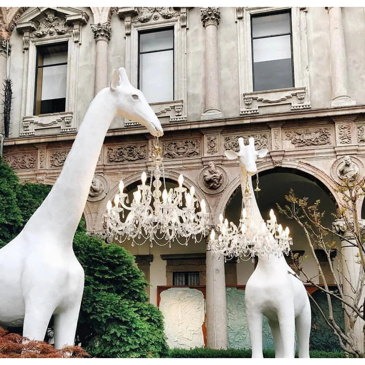 Tall Floor Lamp for Living Room Stairs | Sculpture with Crystal Chandelier | White Giraffe