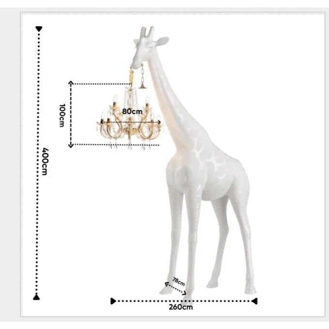 Tall Floor Lamp for Living Room Stairs | Sculpture with Crystal Chandelier | White Giraffe