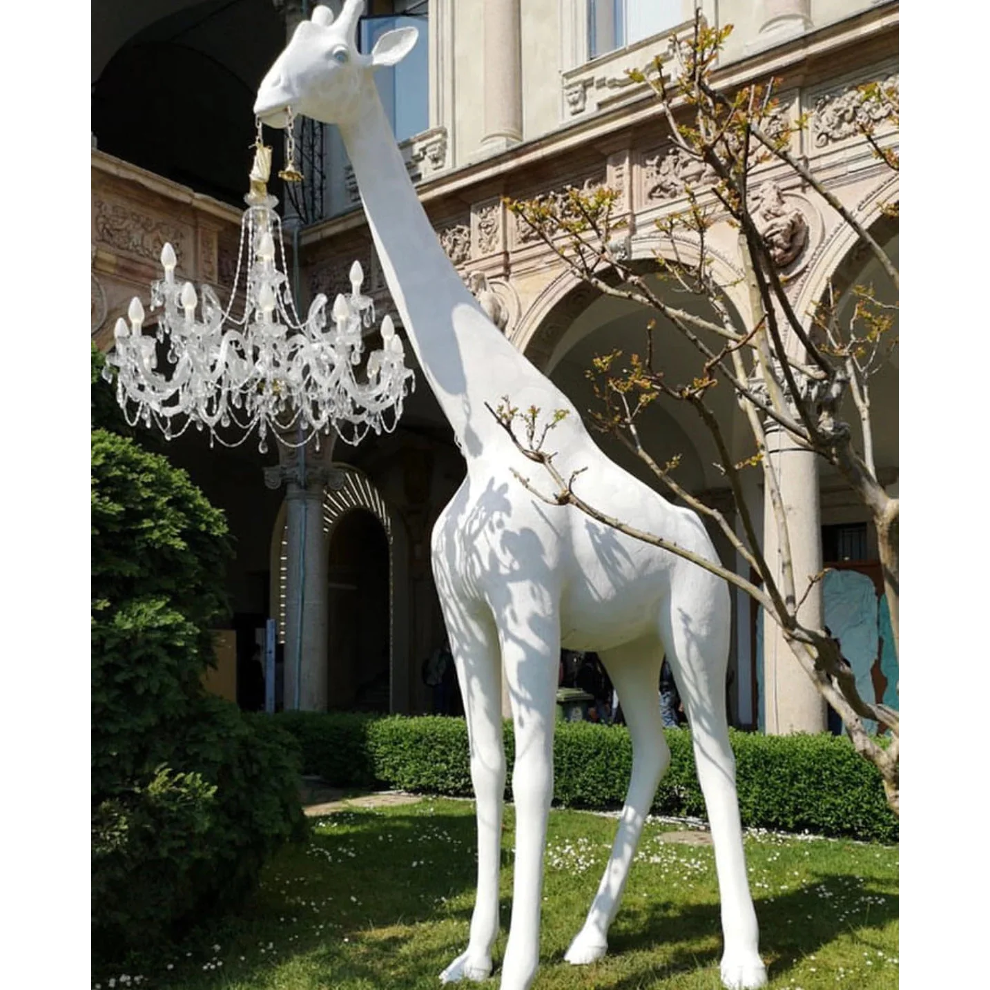 Tall Floor Lamp for Living Room Stairs | Sculpture with Crystal Chandelier | White Giraffe