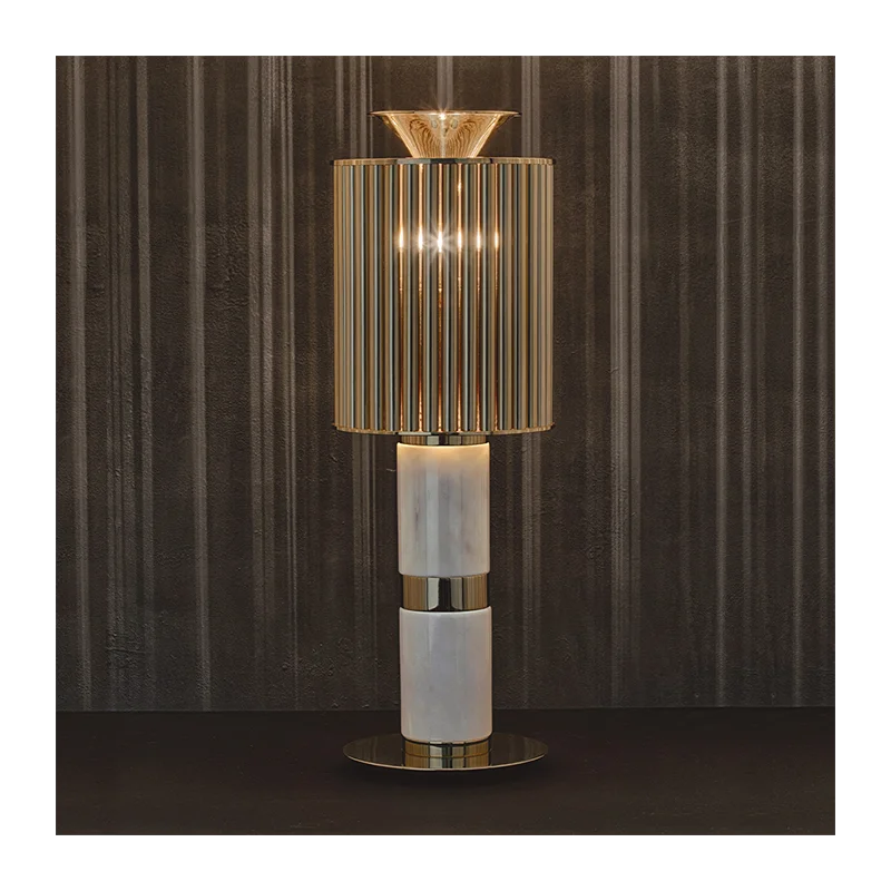 White marble and brass Art Deco table lamp full view