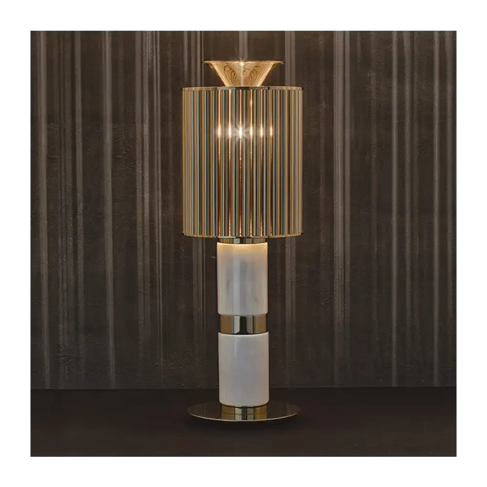 Black Marble & Brass Table Lamp | Art Deco Statement Lighting - Lamps