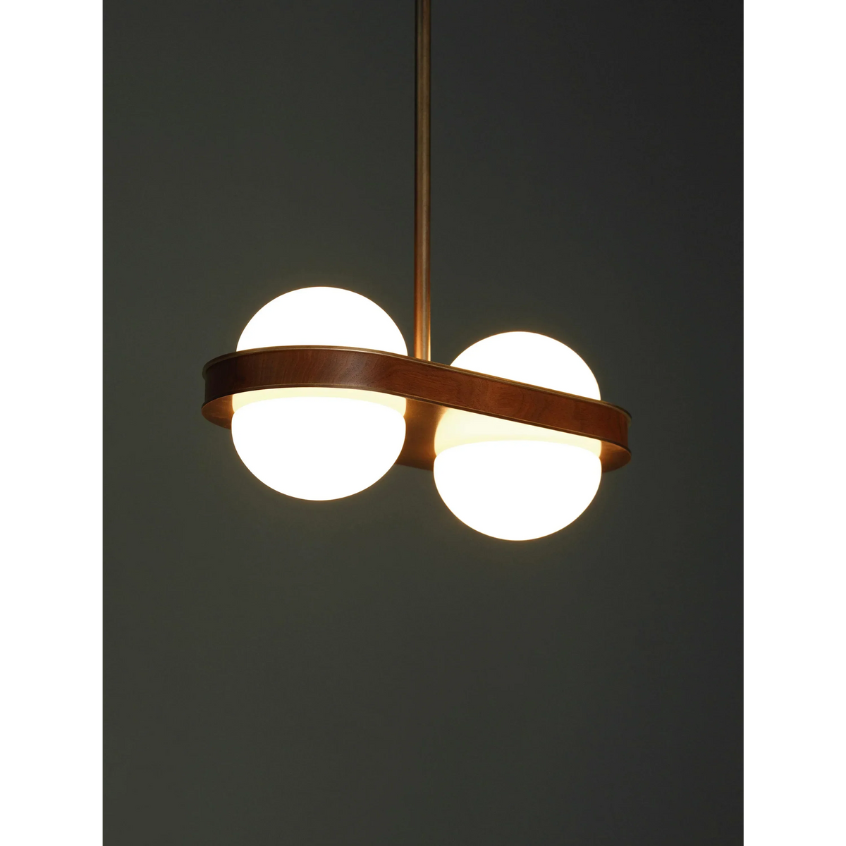 Wood and Brass Pendant Light for Dining Room or Kitchen Island | 26 Inch Ring Four Opal Glass Globes Casalola Lights