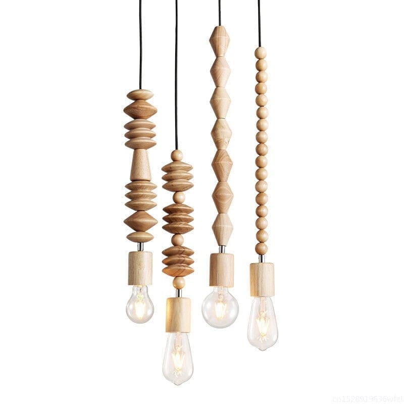 Wooden Geometric Beads String Pendant Lamp - Lamps