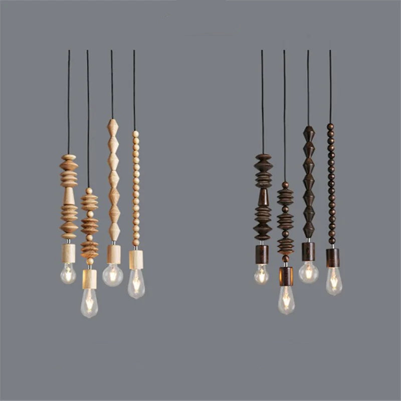 Wooden Geometric Beads String Pendant Lamp