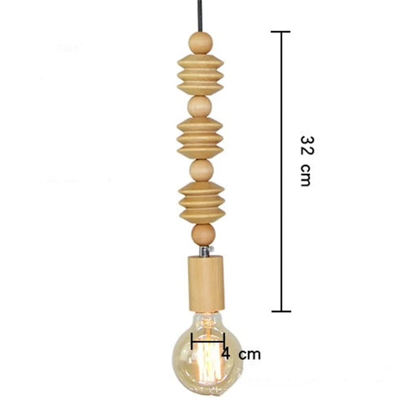 Wooden Geometric Beads String Pendant Lamp