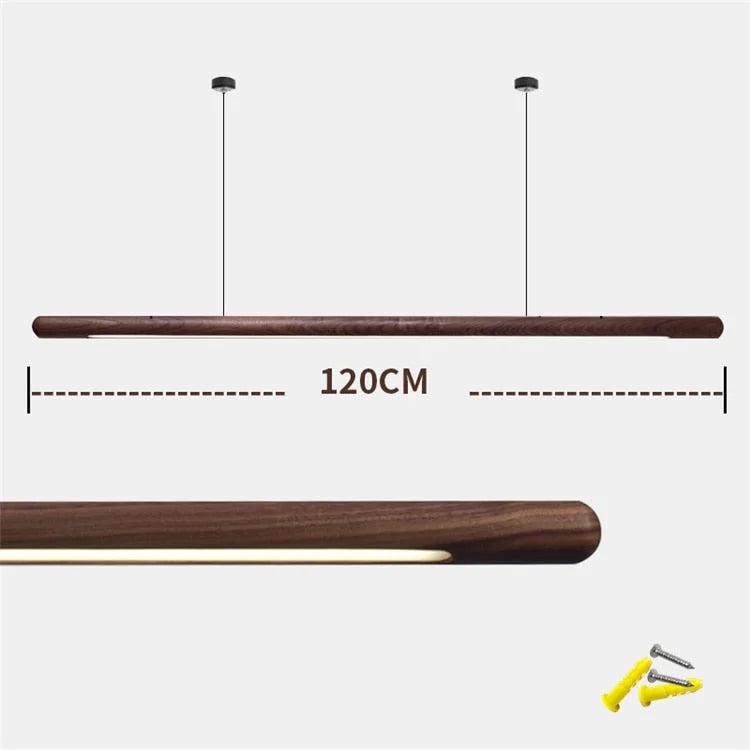Wood Linear Pendant Light for Kitchen Island | Walnut or Ash 110 to 220 Cm (43 87″) Integrated Led Casalola Lights