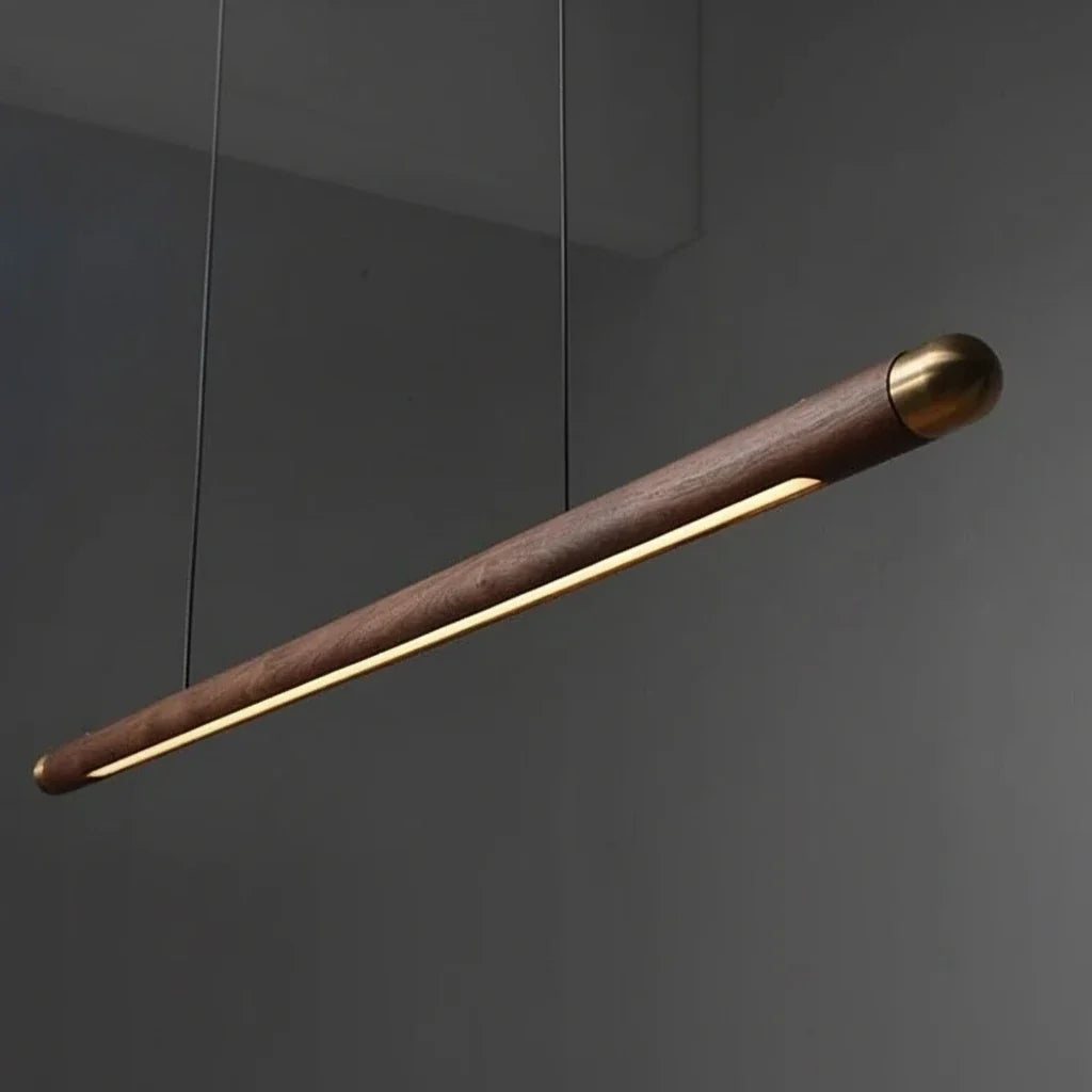 Wood Linear Pendant Light for Kitchen Island | Walnut or Ash 110 to 220 Cm (43 87″) Integrated Led Casalola Lights