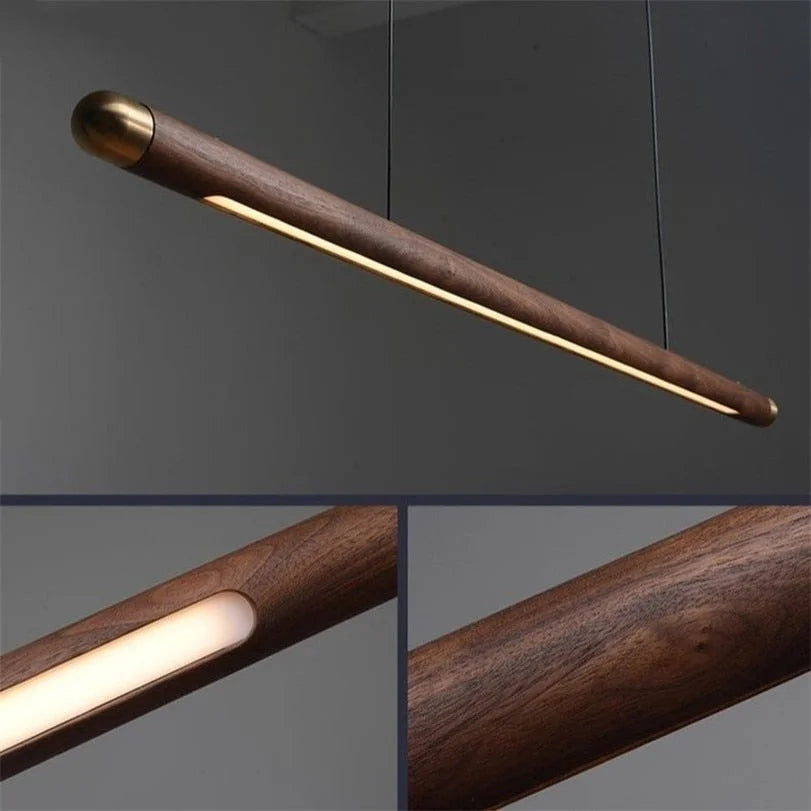Wood Linear Pendant Light for Kitchen Island | Walnut or Ash 110 to 220 Cm (43 87″) Integrated Led Casalola Lights