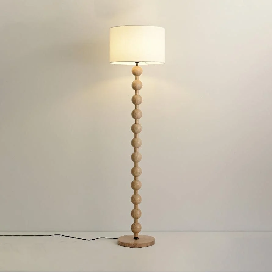 Smart Floor Lamp Wood Tone & Fabric Shade | 178cm Tall Remote App Control 2700k to 3500k Casalola Lights Luxury Lamps