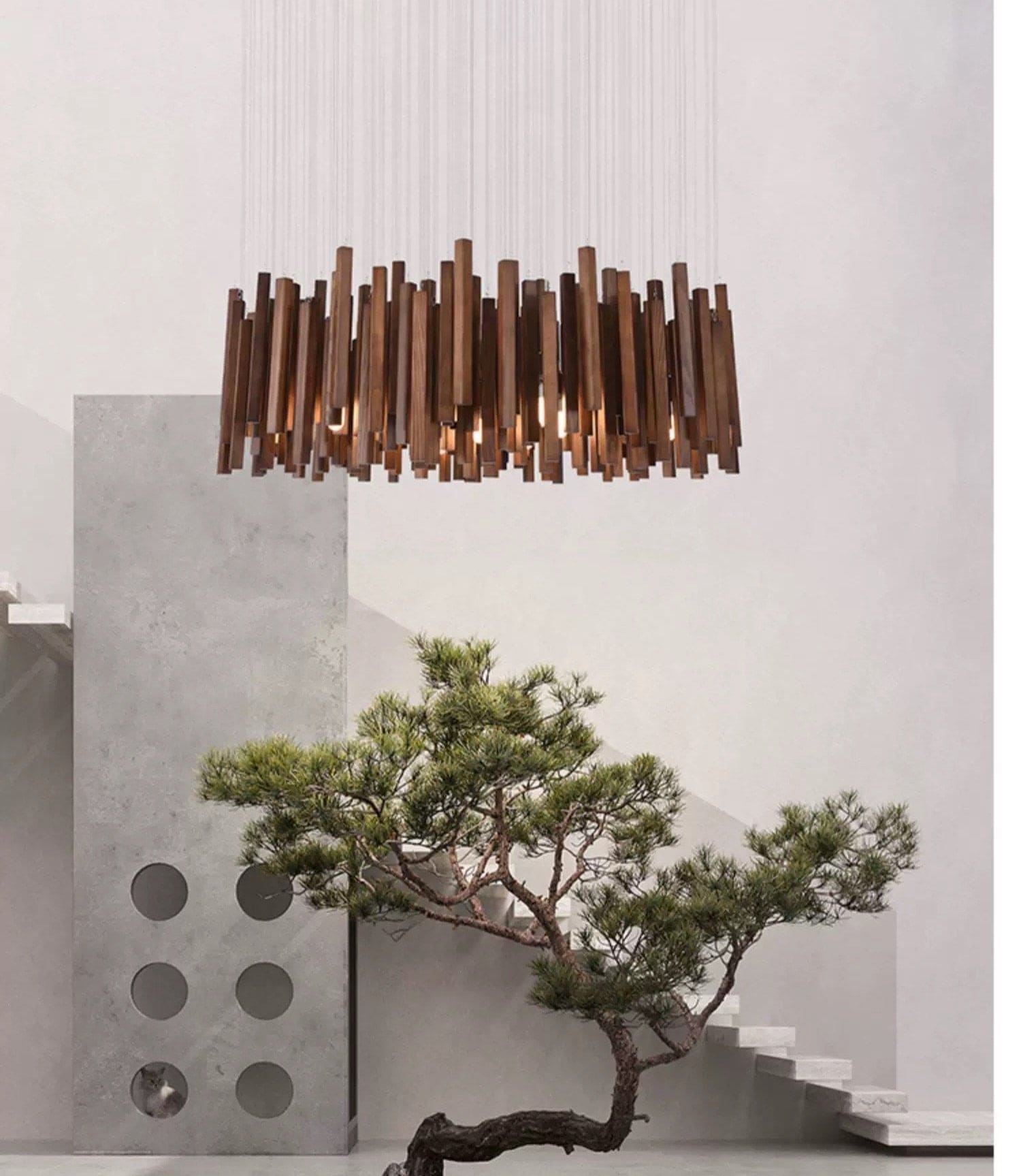 Wood Beam Pendant Light – Rustic Linear Chandelier for Dining Room Kitchen or Living - Lamps