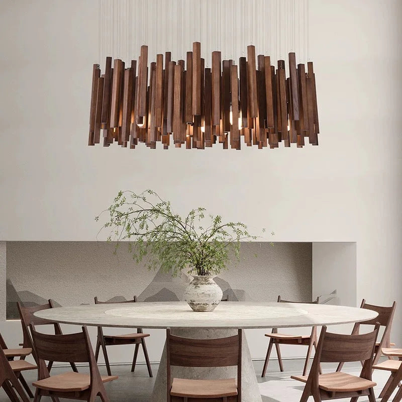 Wood Beam Pendant Light – Rustic Linear Chandelier for Dining Room Kitchen or Living