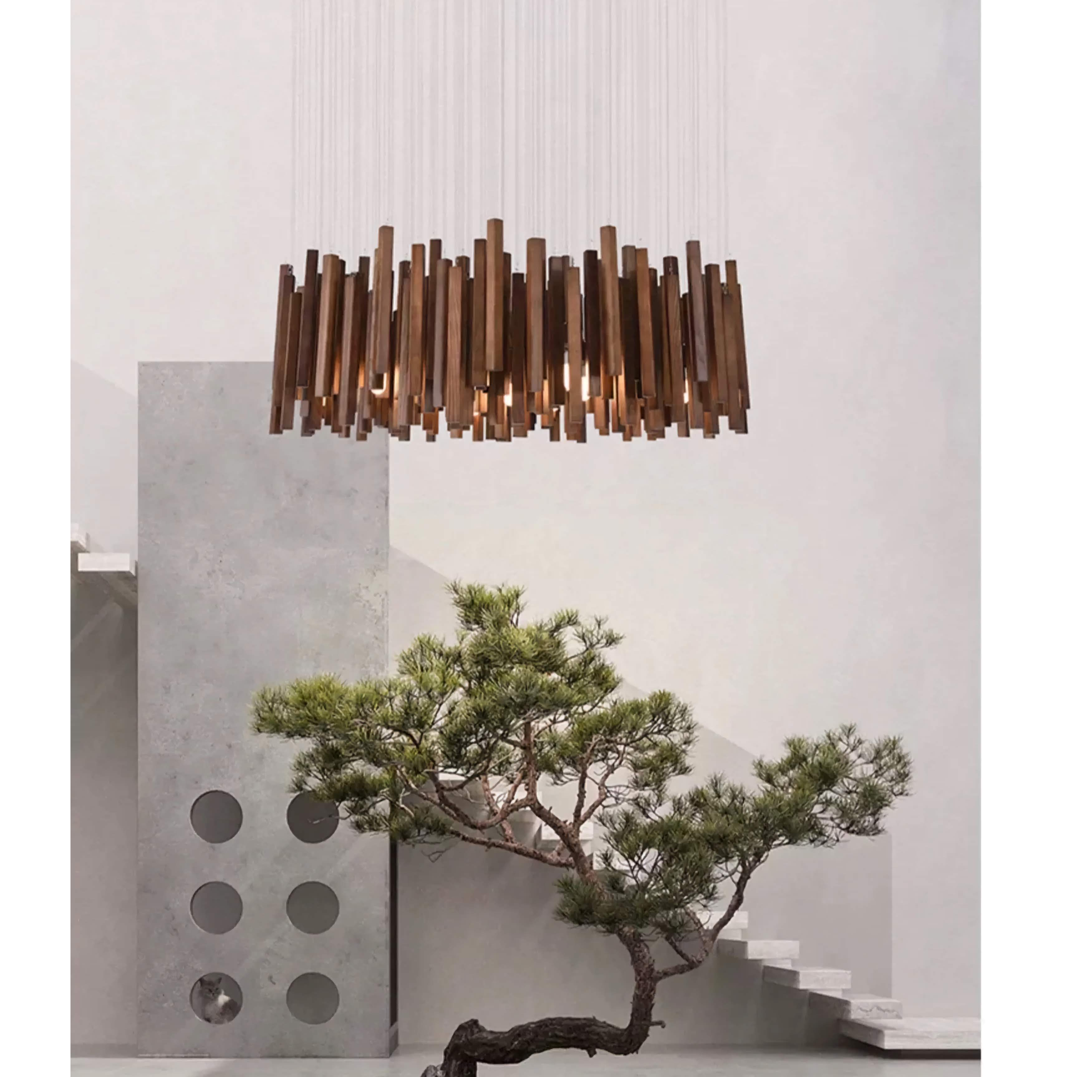 Wood Beam Pendant Light – Rustic Linear Chandelier for Dining Room Kitchen or Living