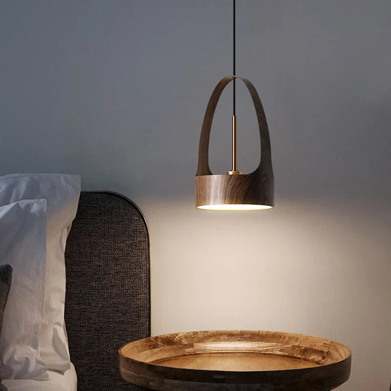 Wooden-look Pendant Light | Slim Minimalist Wood-grain Hanging Lamp Bedroom Kitchen & Dining Island Casalolalights