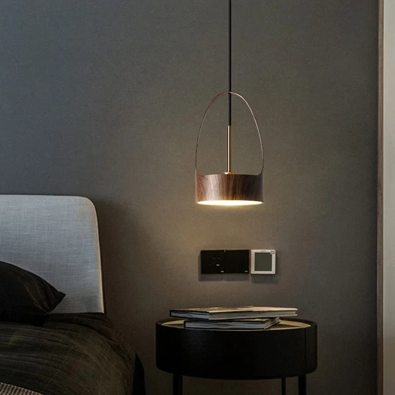 Wooden-look Pendant Light | Slim Minimalist Wood-grain Hanging Lamp Bedroom Kitchen & Dining Island Casalolalights