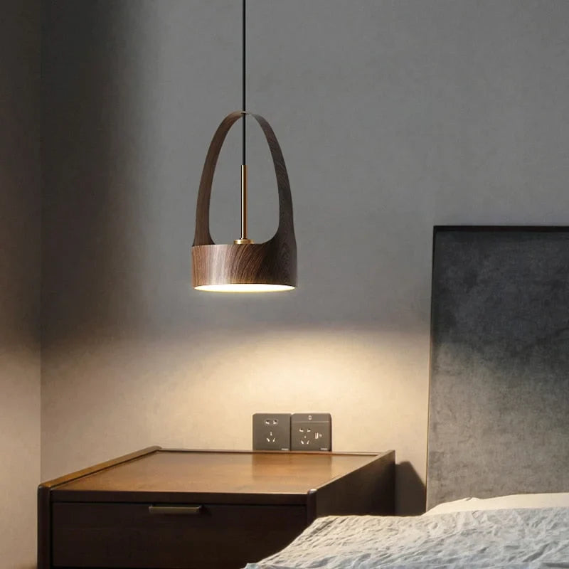 Wooden-look Pendant Light | Slim Minimalist Wood-grain Hanging Lamp Bedroom Kitchen & Dining Island Casalolalights