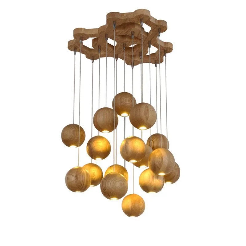 Wooden Sphere Pendant Lights for Dining Room Stairs Living