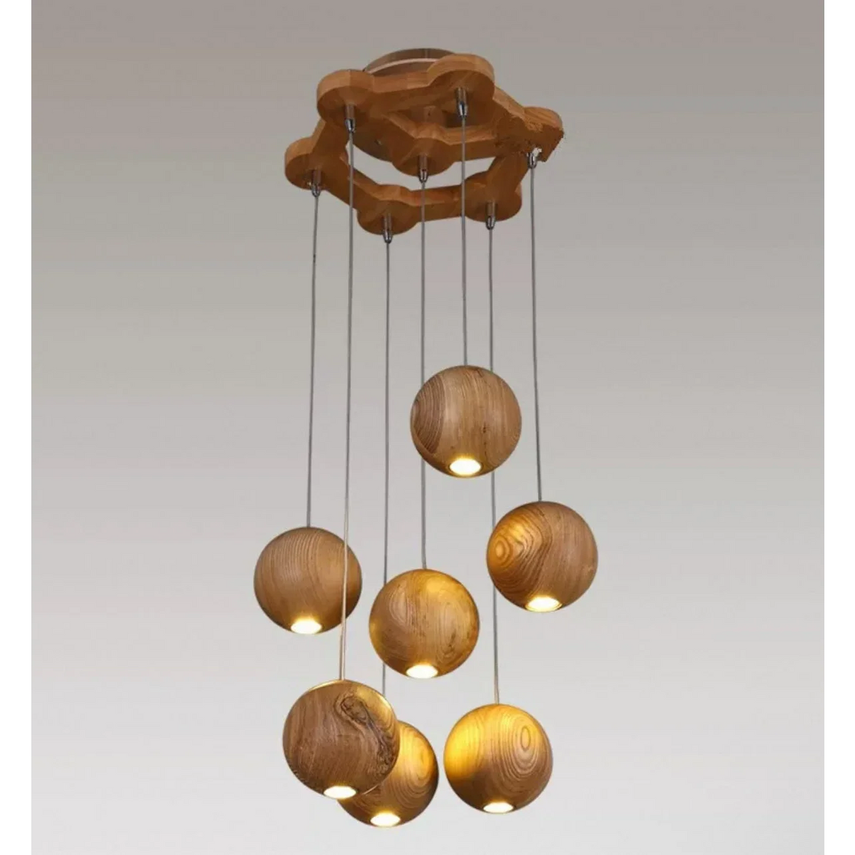 Wood Sphere Pendant Light | Turned Log & Ball Cluster Japandi Kitchen Island Dining Stairwell Casalolalights Luxury